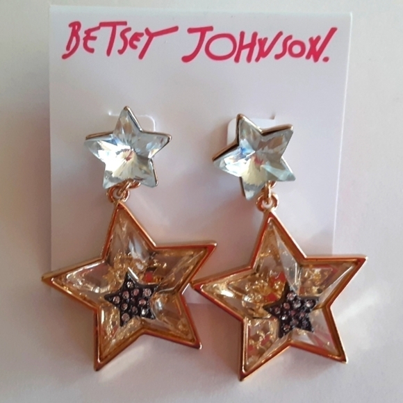 Betsey Johnson Celestial Star Statement Crystal Drop Earrings New - Picture 3 of 4